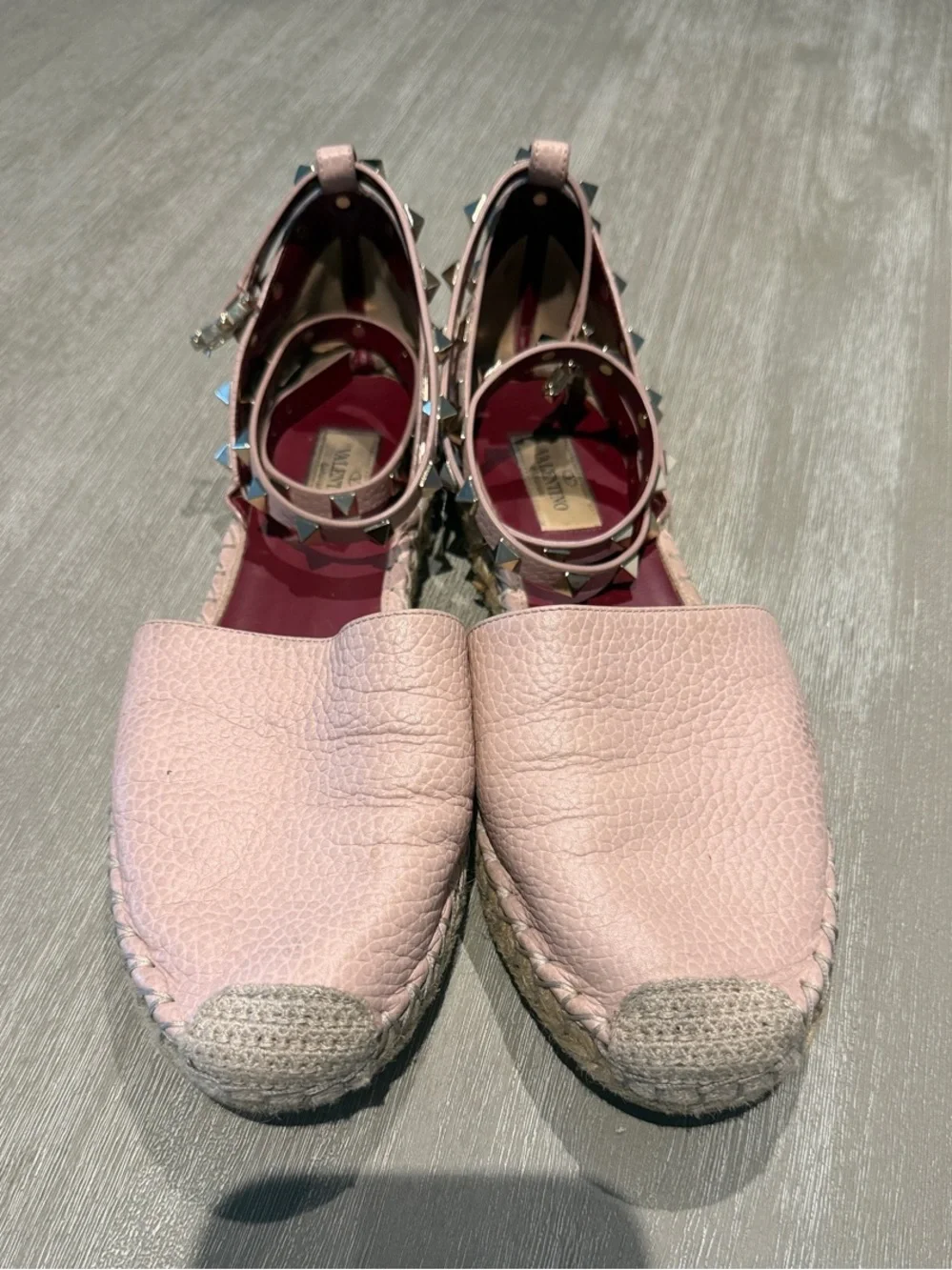 Valentino Garavani Pink Leather Stud Ankle-Strap Espadrilles
